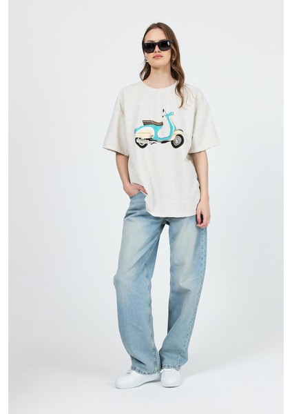 Karmelanj Bisiklet Yaka Motosiklet Baskı Detaylı Oversize Tişört 3098 fiyatları