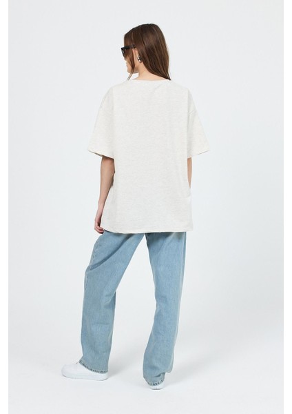 Karmelanj Bisiklet Yaka Motosiklet Baskı Detaylı Oversize Tişört 3098 indirimleri