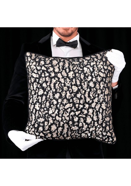 Vicente Leopar Luxury Viskon Şönil 50*50 Biyeli Kırlent Çok Renkli