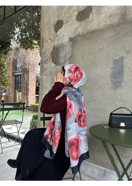 Pamuklu Rose Desen Şal-Siyah/kırmızı fiyatları