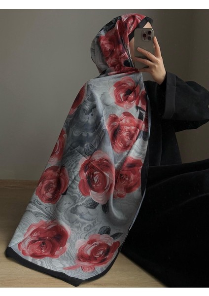 Pamuklu Rose Desen Şal-Siyah/kırmızı modelleri