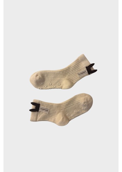 Bebek Aksesuarlı 2'li Soket Çorap Ekru-Kahve
