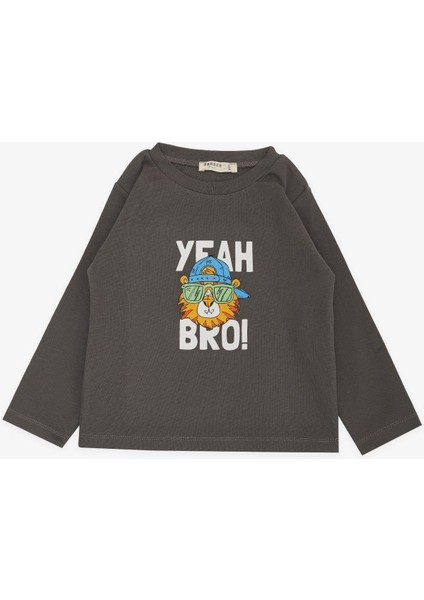 Girls & Boys Erkek Çocuk Uzun Kollu Tişört Şapkalı Havalı Aslancık Baskılı 1-4 Yaş, Füme fiyatları