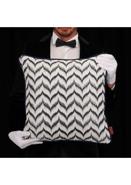 Vicente Zigzag Luxury Viskon Şönil 50*50 Biyeli Kırlent Çok Renkli