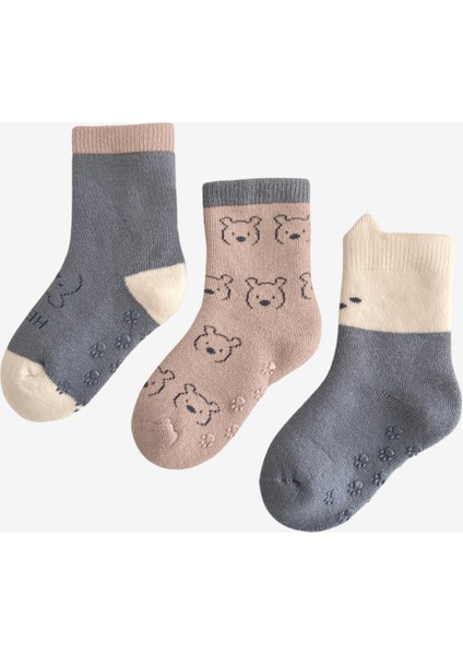 Bebek Sevimli Ayıcık Desenli 3'lü Havlu Soket Çorap