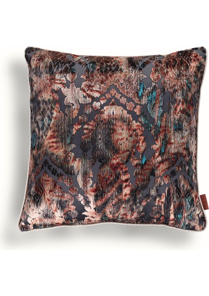 Celina Damask Renkli Kadife Kabartmalı 50*50 Biyeli Kırlent Çok Renkli