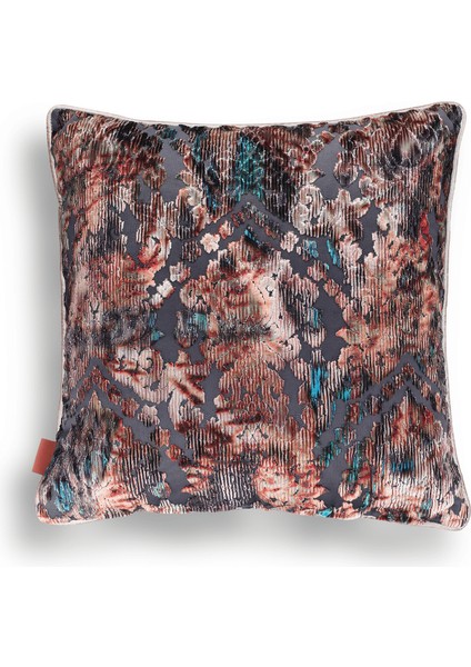 Celina Damask Renkli Kadife Kabartmalı 50*50 Biyeli Kırlent Çok Renkli