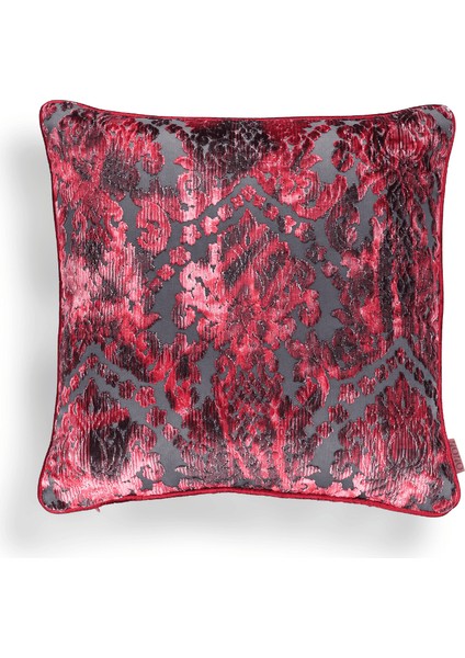 Celina Damask Renkli Kadife Kabartmalı 50*50 Biyeli Kırlent Çok Renkli