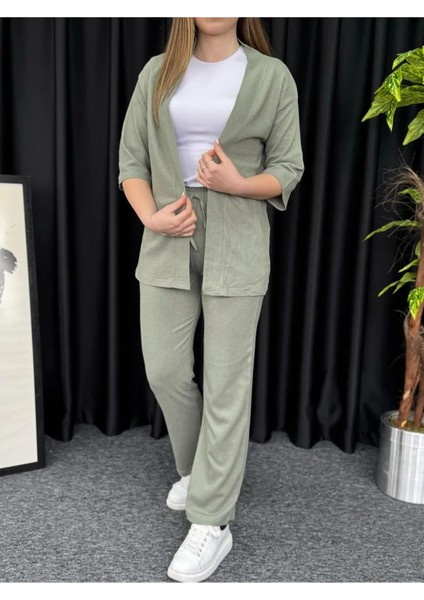Kadın Çağla Yeşili Kimono Bürümcük Alt Üst Takım