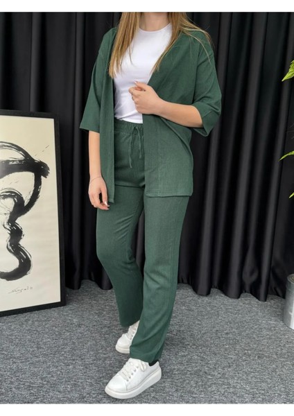 Kadın Yeşil Kimono Bürümcük Alt Üst Takım