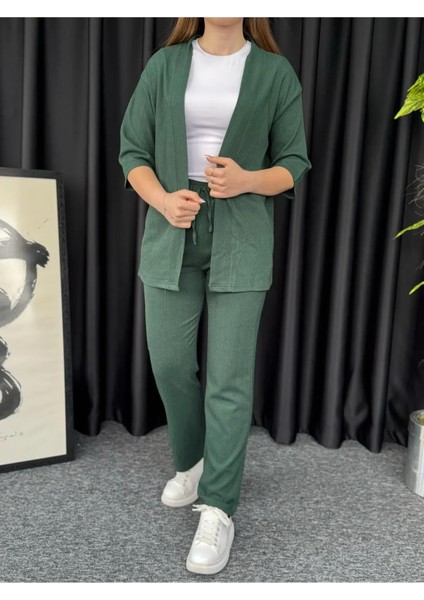 Kadın Yeşil Kimono Bürümcük Alt Üst Takım