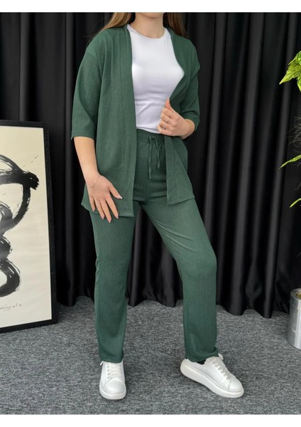 Kadın Yeşil Kimono Bürümcük Alt Üst Takım