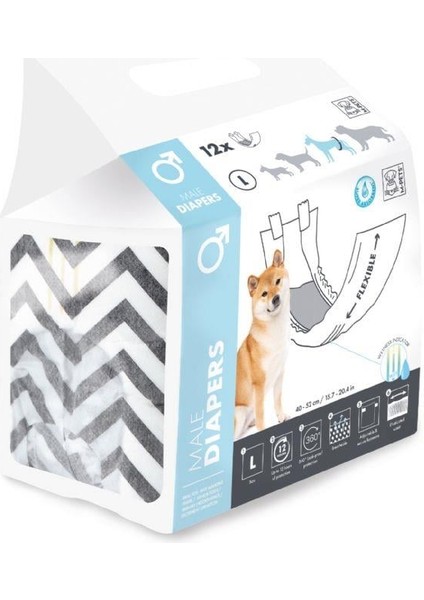 Diapers Erkek Köpekler İçin Külot (L) 12'li