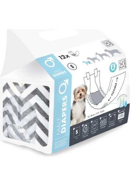 Diapers Erkek Köpekler İçin Külot (S) 12'li