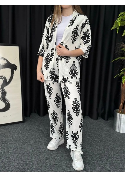 Kadın Mavi Damla Desenli Kimono Bürümcük Alt Üst Takım fiyatları