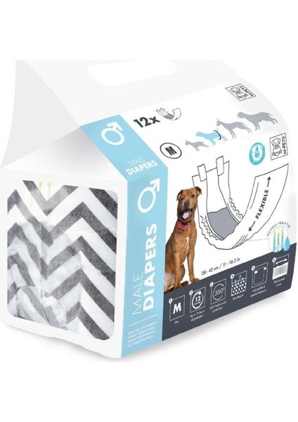 Diapers Erkek Köpekler İçin Külot (M) 12'li