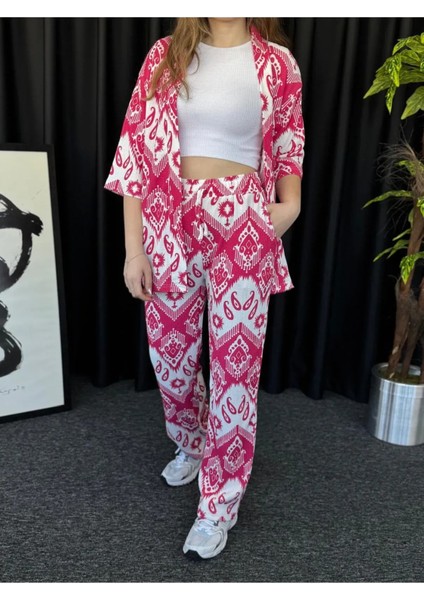 Kadın Pembe Damla Desenli Kimono Bürümcük Alt Üst Takım fiyatları