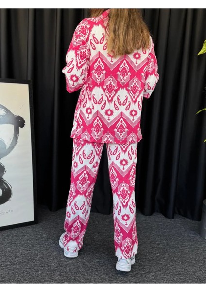 Kadın Pembe Damla Desenli Kimono Bürümcük Alt Üst Takım fırsatları