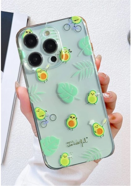 Apple iPhone 13 Pro Max Uyumlu Desenli Şeffaf Silikon Kılıf Avakado1