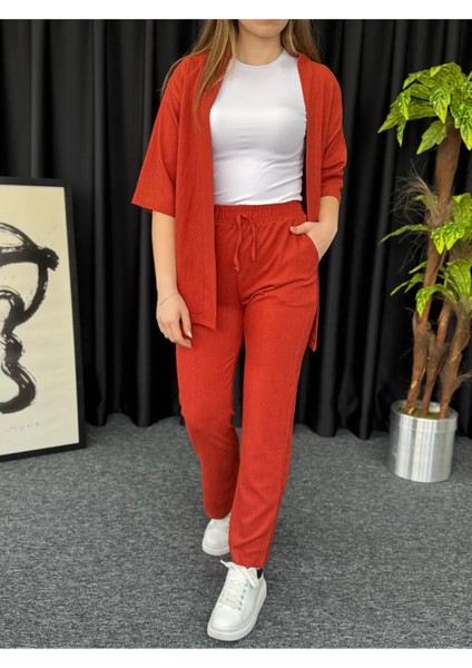 Kadın Kiremit Kimono Bürümcük Alt Üst Takım