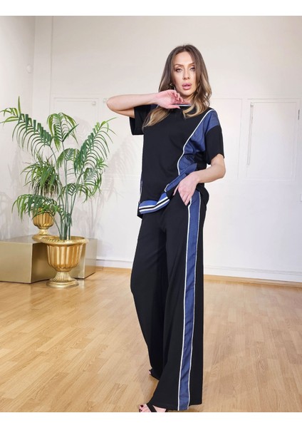 Buketli Kadın Ribanalı Kot Garnili Kısa Kollu Örme Oversize Ikili Takım fiyatları