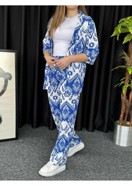 Kadın Pembe Damla Desenli Kimono Bürümcük Alt Üst Takım