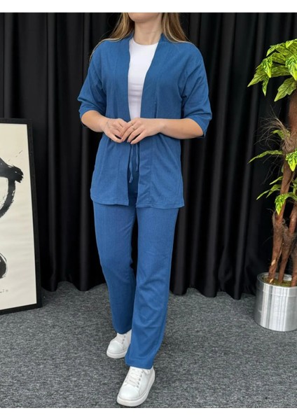 Kadın Indigo Kimono Bürümcük Alt Üst Takım