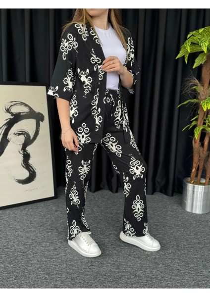 Kadın Mavi Damla Desenli Kimono Bürümcük Alt Üst Takım modelleri