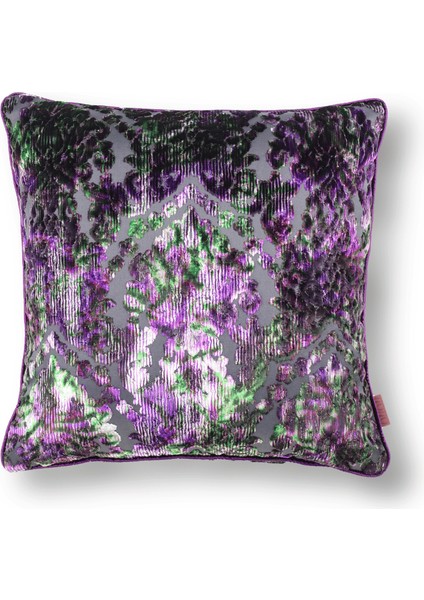 Celina Damask Renkli Kadife Kabartmalı 50*50 Biyeli Kırlent Çok Renkli