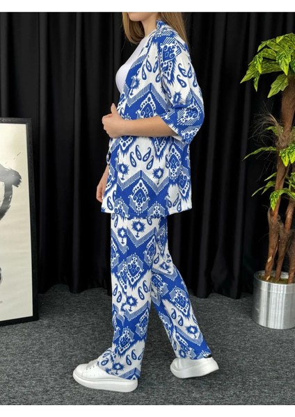 Kadın Mavi Damla Desenli Kimono Bürümcük Alt Üst Takım fırsatları