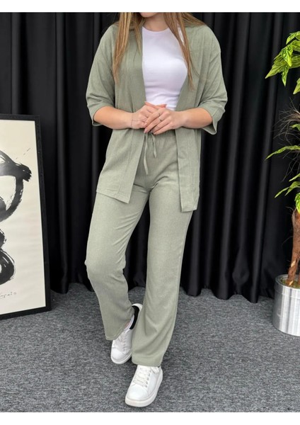 Kadın Çağla Yeşili Kimono Bürümcük Alt Üst Takım