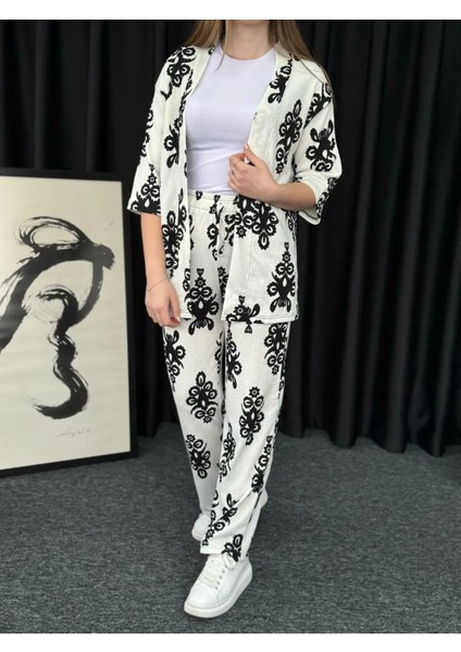 Kadın Mavi Damla Desenli Kimono Bürümcük Alt Üst Takım indirimleri