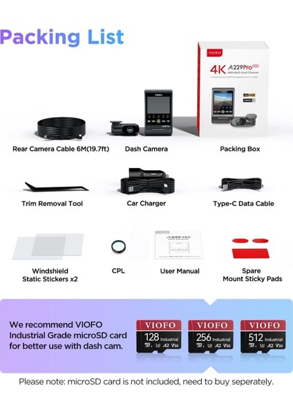 A229 Pro 4K + 2k Dual Dash Cam, Starvıs 2, Gps, Hdr, Voice Control, 5ghz Wi-Fi, Süper Gece Görüşü