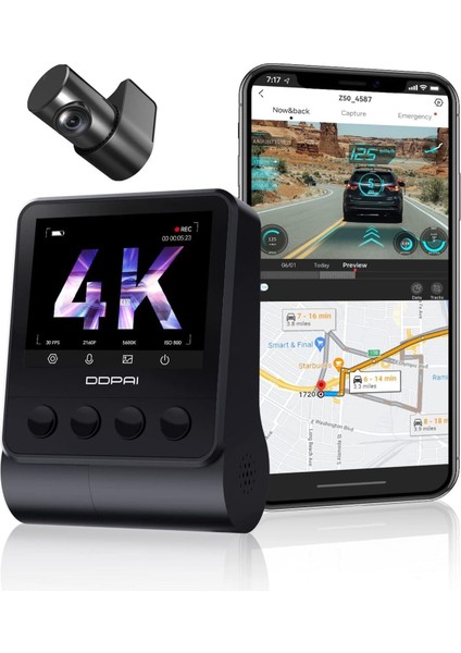 10" Dokunmatik Aynalı Araç Kamerası, 2K+1080P Çift Kayıt, Gece Görüşü, Wifi & Gps, G-Sensör