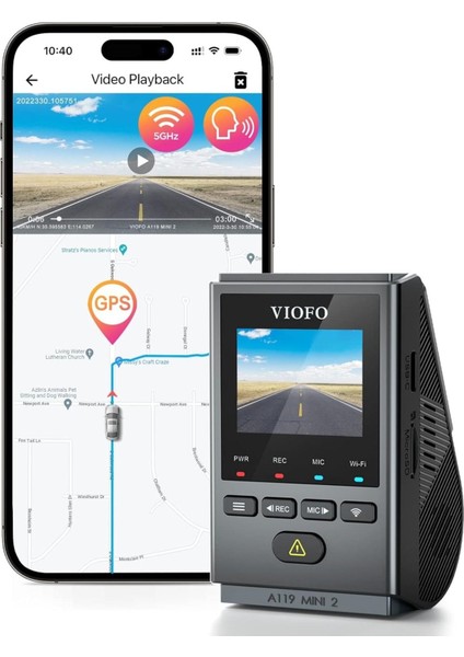 A119 Mini 2 Dash Cam, 2.7k 60FPS, Hdr, Gps, 5ghz Wi-Fi, Starvis 2 Gece Görüşü, 24 Saat Park Modu