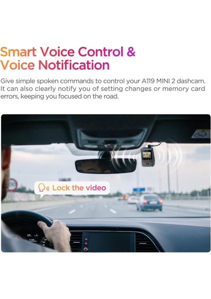 A119 Mini 2 Dash Cam, 2.7k 60FPS, Hdr, Gps, 5ghz Wi-Fi, Starvis 2 Gece Görüşü, 24 Saat Park Modu