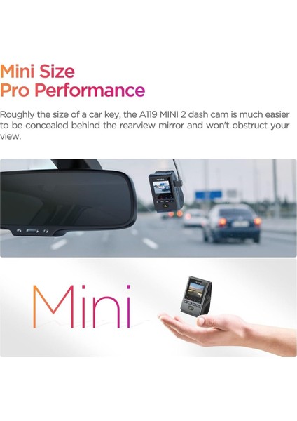 A119 Mini 2 Dash Cam, 2.7k 60FPS, Hdr, Gps, 5ghz Wi-Fi, Starvis 2 Gece Görüşü, 24 Saat Park Modu
