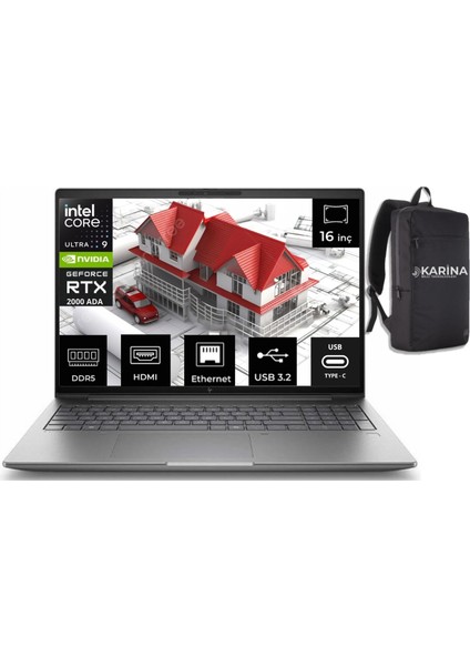 Zbook Power 16 G11 Ultra 9 185H 8T0V5EA-02 64GB 1tb RTX2000 Ada Windows 11 ProRO 16" Wqxga Taşınabilir Iş Istasyonu