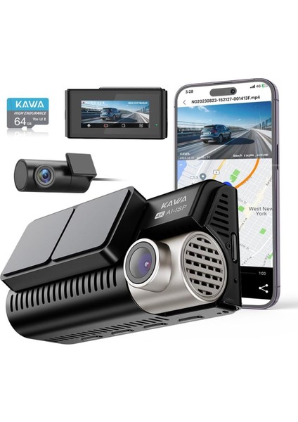 True 4K Dash Cam Ön ve Arka, 2160P, Aı-Ips Gece Görüşü, Gps, 24 Saat Park Modu
