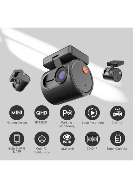1296P Qhd Mini Araç Içi Kamera, Gece Görüşü, Wifi, Park Izleme, Acil Durum Kaydı