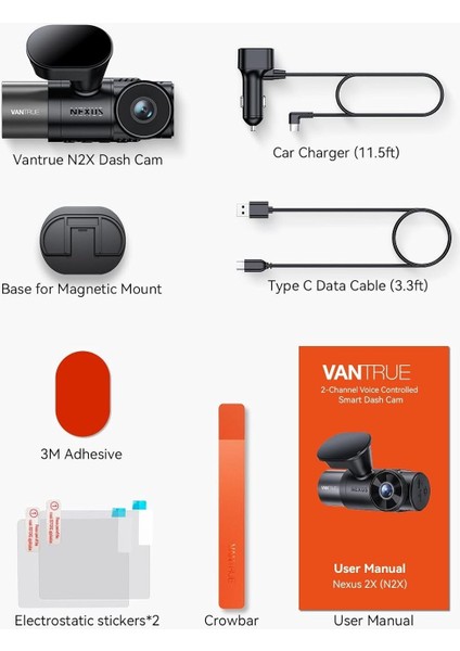 N2X 2.7k Dash Cam Ön ve Iç Kamera, 5g Wifi, Starvıs 2 Gece Görüşü, Gps, 24/7 Park Izleme