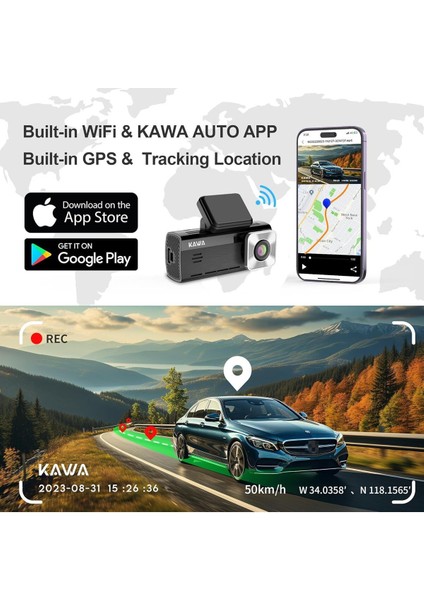 D10 4K Dash Cam Ön ve Arka Kamera, 2160P Wifi, Aı-Ips Gece Görüşü, Gps, G-Sensörlü, 64GB Sd Kartlı