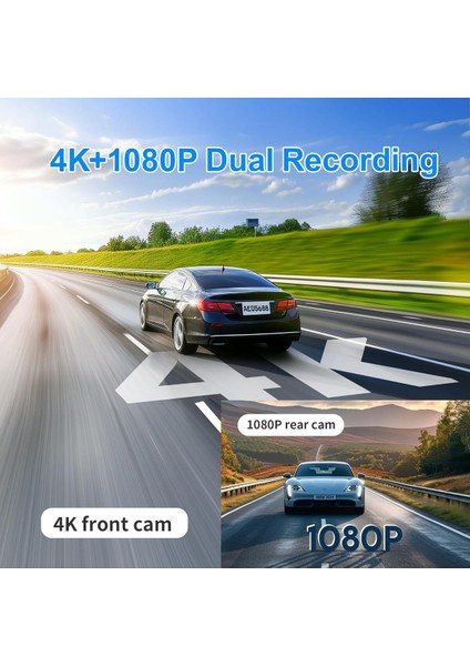 D10 4K Dash Cam Ön ve Arka Kamera, 2160P Wifi, Aı-Ips Gece Görüşü, Gps, G-Sensörlü, 64GB Sd Kartlı