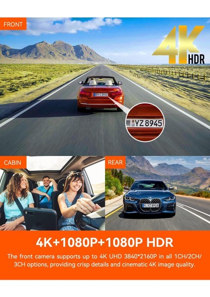 N4 Pro 3 Kanal 4K Dash Cam 4K+1080P+1080P Ön, Iç ve Arka Kamera indirimleri
