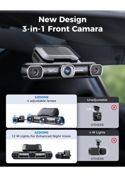 M660 4K 360° Dash Cam, 4 Kanal, 128GB Emmc, 5g Wifi, Gps, Gece Görüşü Uyumlu