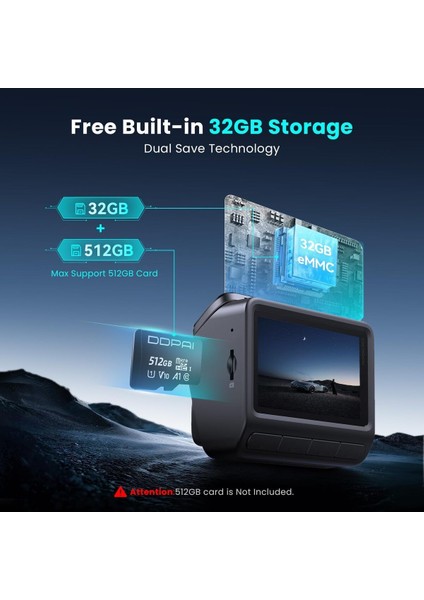 Z60 4K Dash Cam 2160P+1080P Ön ve Arka Kamera, 5ghz Wifi, Gece Görüşü, Gps ve Park Izleme
