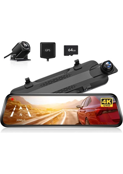 G930 10" 4K Akıllı Dikiz Aynası Kamerası, Gps, Gece Görüşü, Park Monitörü, Geri Vites Asistanı