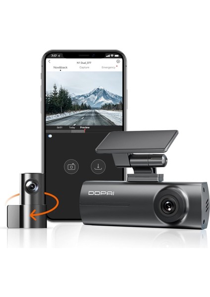 N1 Dual 1296P + 1080P Dash Cam Ön ve Arka Kamera, Wifi, Gece Görüşü, 24 Saat Park Izleme