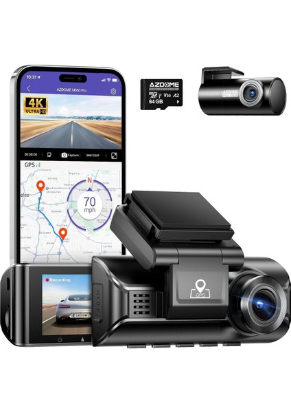 M550 4K + 1080P Dashcam, 5ghz Wifi, Gps, 3.19 Inç IPS Ekran, Süper Gece Görüşü, Wdr