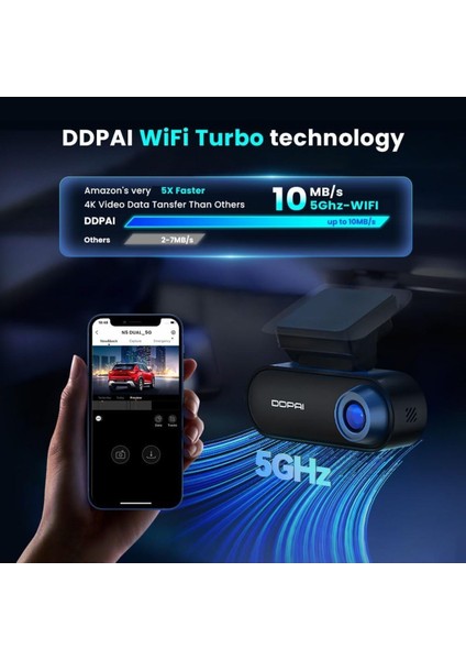 4K Dual Lens Araba Kamerası N5, 2160P+1080P, 5g Wifi, Gps, 32GB, 24 Saat Park Izleme